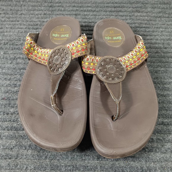 Skechers Tone Up Women Thong Flip Flops Brown - Picture 3 of 6